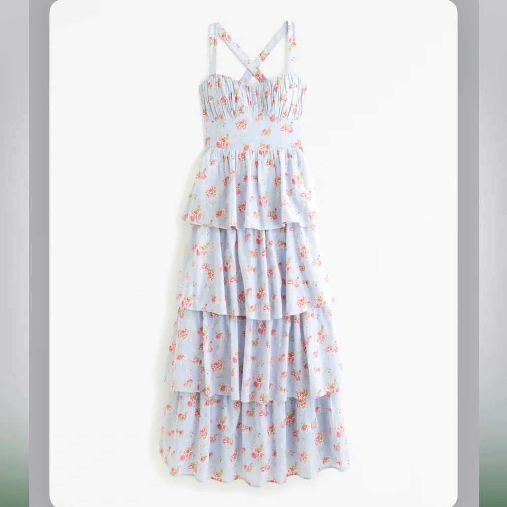Abercrombie & Fitch blue floral Lace-Up Back Tiered Maxi Dress nwt large